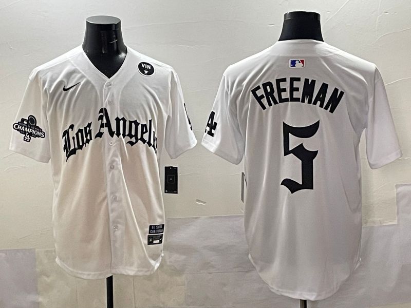 Men 2025 Los Angeles Dodgers #5 Freeman White Five generations Joint Name Nike MLB Jersey style 5186